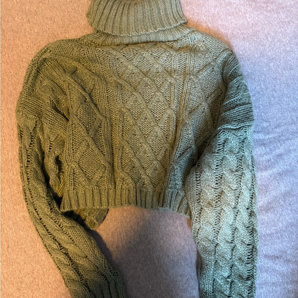Altar'd State Sage Cable Knit Turtleneck Sweater